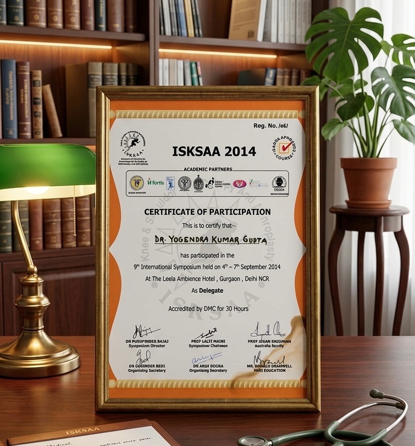 Framed ISKSAA 2014 certificate of participation